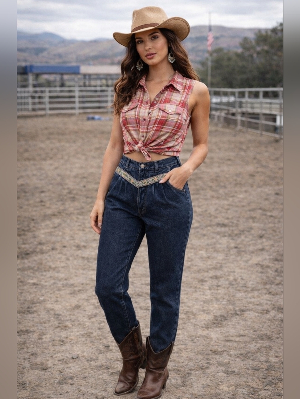 VINTAGE MS ROCKY MOUNTAIN Jeans Womens Medium Tapered Aztec Western Retro Rodeo